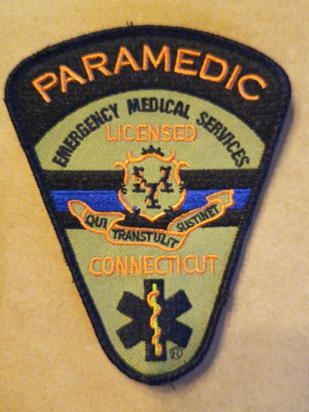 EMS Paramedic Connecticut Licensed Embroidered Patch - Olive Green & Black